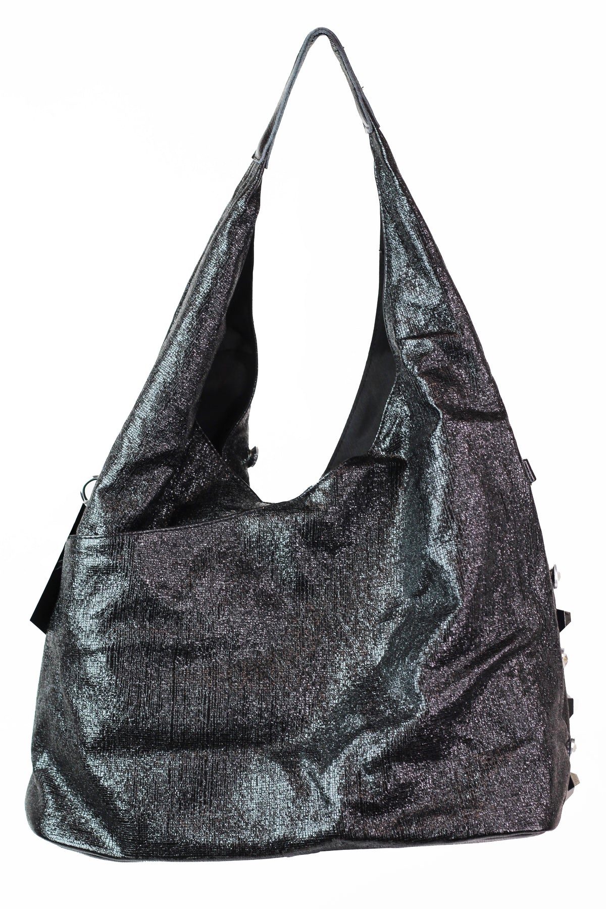 Metallic Shoulder Bag w/ Chunky Rhinestones & Studs