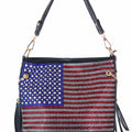 Full Rhinestone American Flag Double Tassel Single Handle Handbag