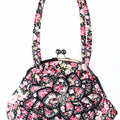 Floral Printed Faux Leather Handbag w/ Rhinestone Trimmed Flower Accent