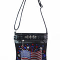 American Flag Stars Burst Rhinestone Buckle Accent Messenger Bag