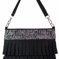 Canvas Handbag w/ Rhinestone Leaves Top & Pleated Overlays