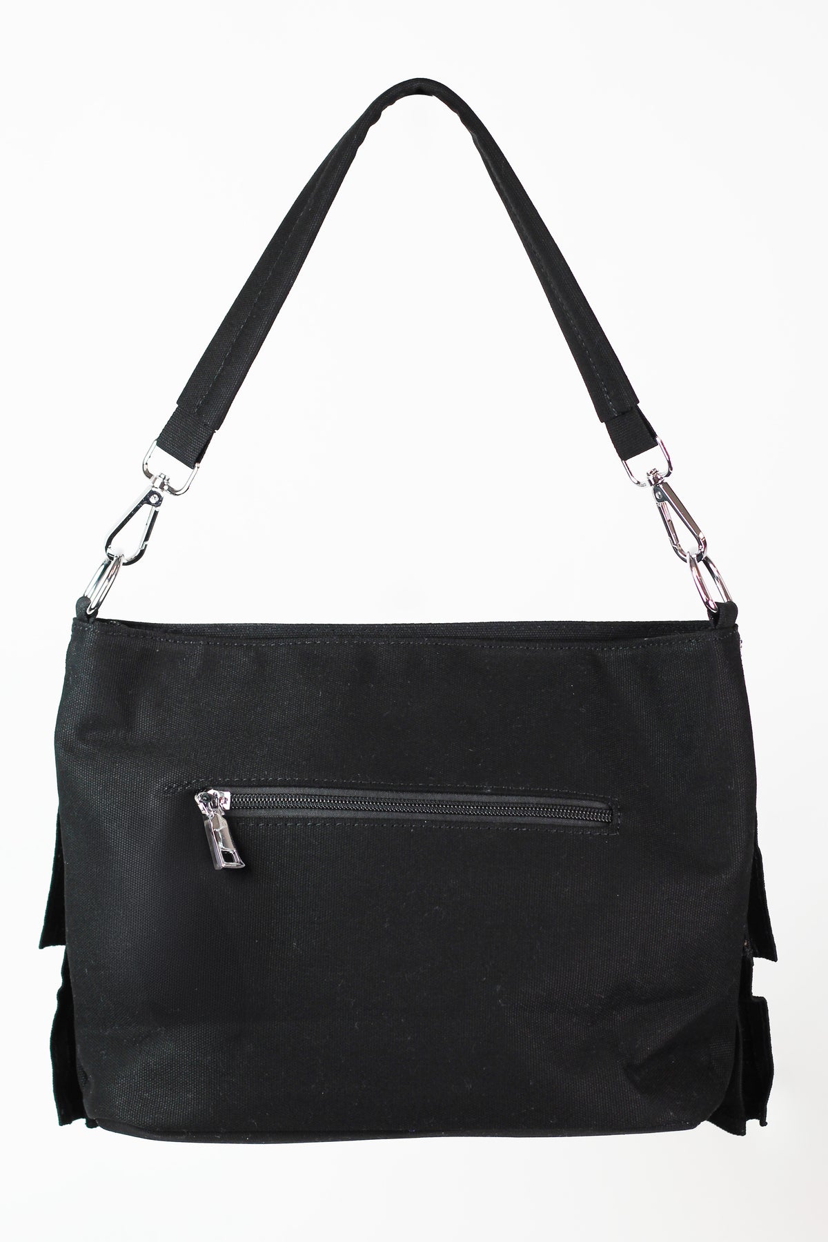 Canvas Handbag w/ Rhinestone Leaves Top & Pleated Overlays
