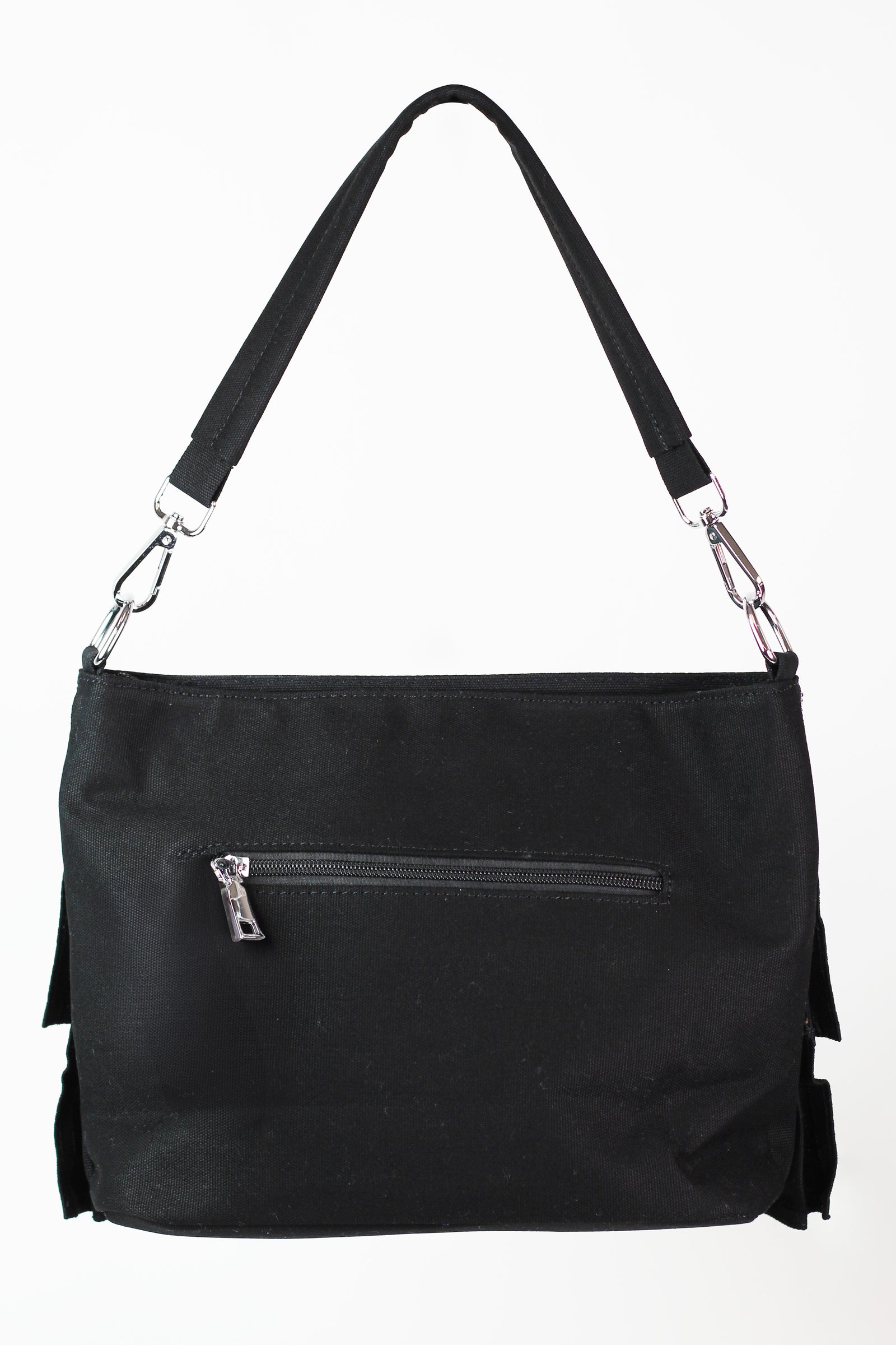 Canvas Handbag w/ Rhinestone Leaves Top & Pleated Overlays