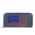 Wavy USA Flag & Scattered Rhinestones Zip Around Wallet