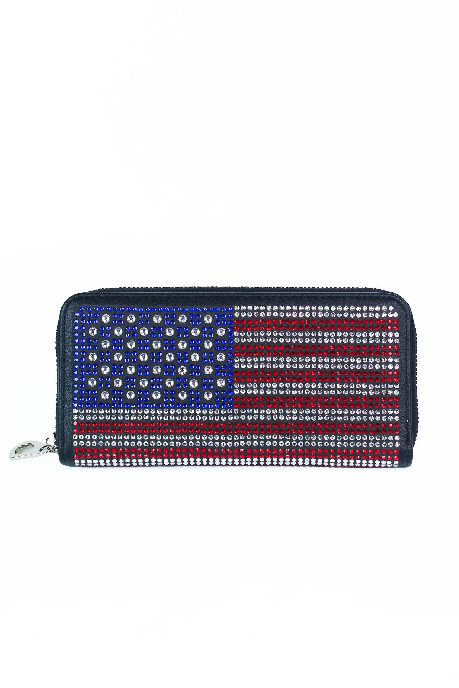 Wavy USA Flag & Scattered Rhinestones Zip Around Wallet