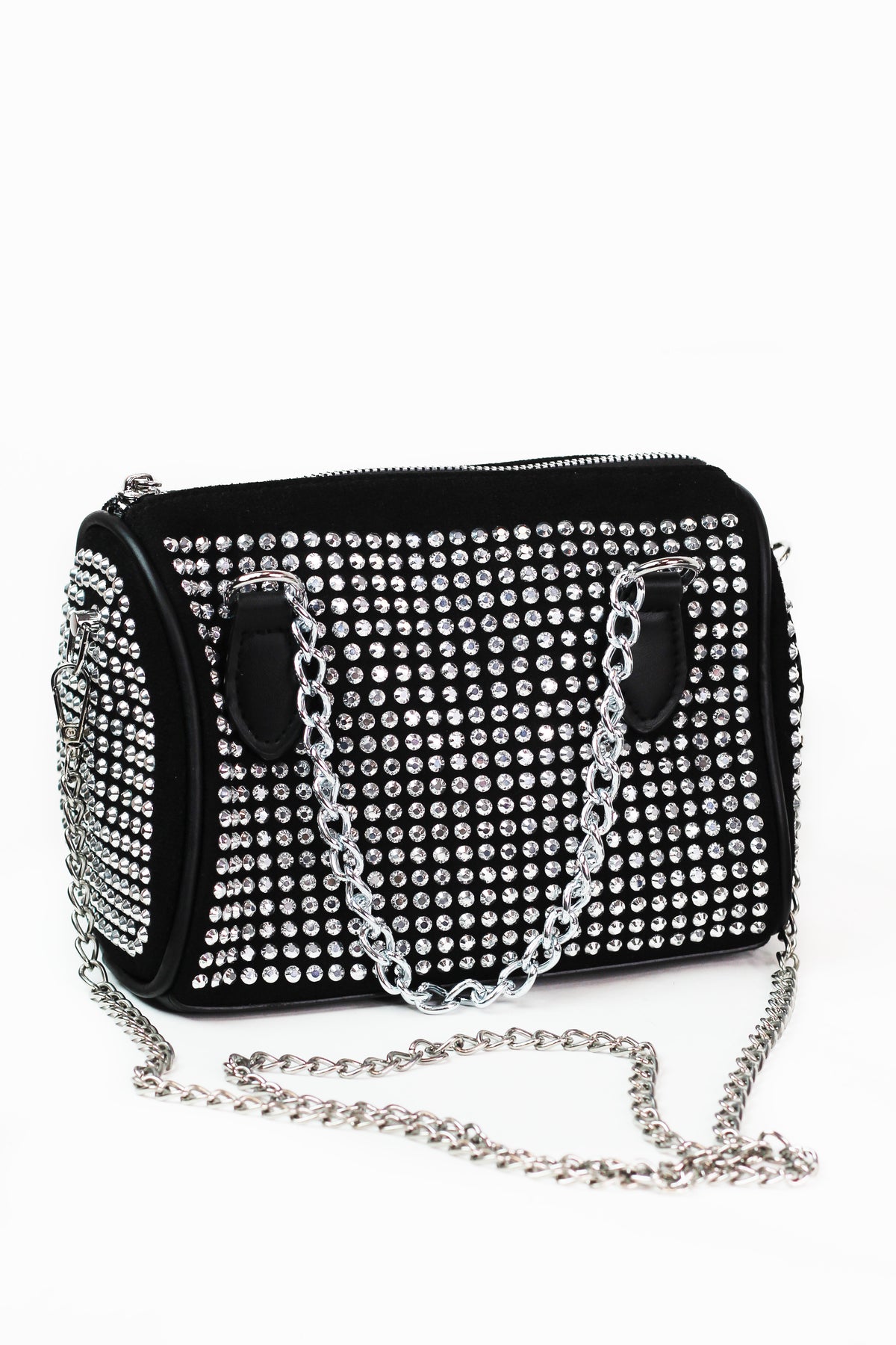 Small All Rhinestone Duffel Chain Crossbody Bag