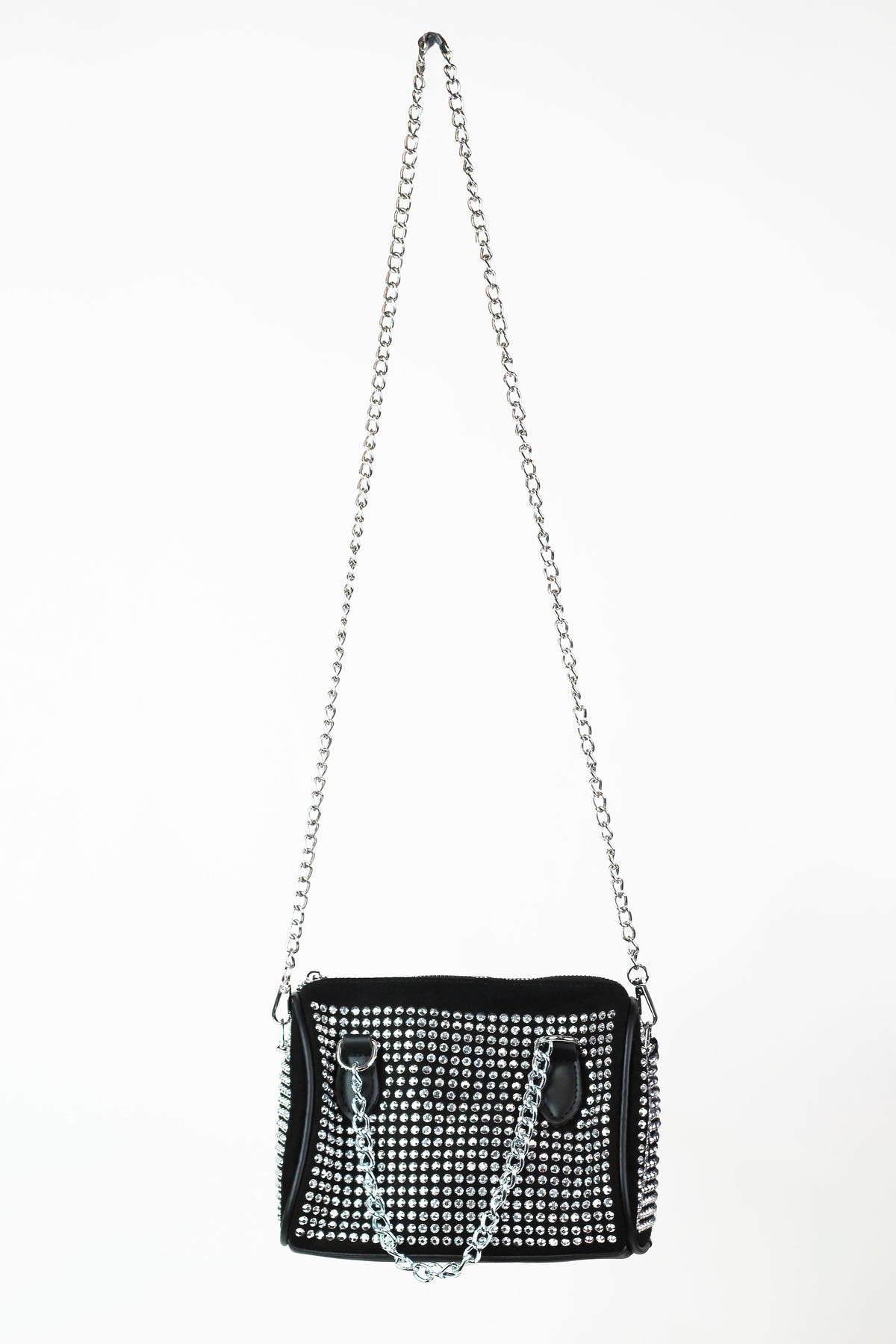 Small All Rhinestone Duffel Chain Crossbody Bag