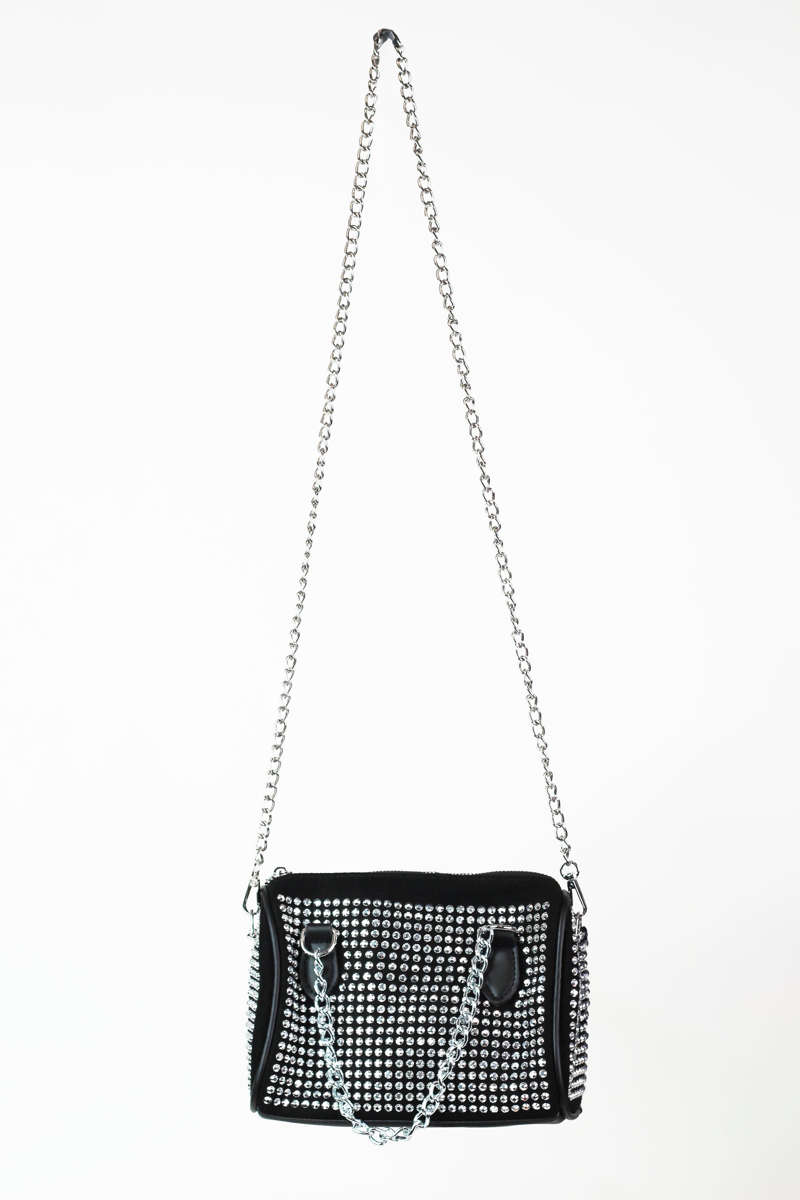 Small All Rhinestone Duffel Chain Crossbody Bag