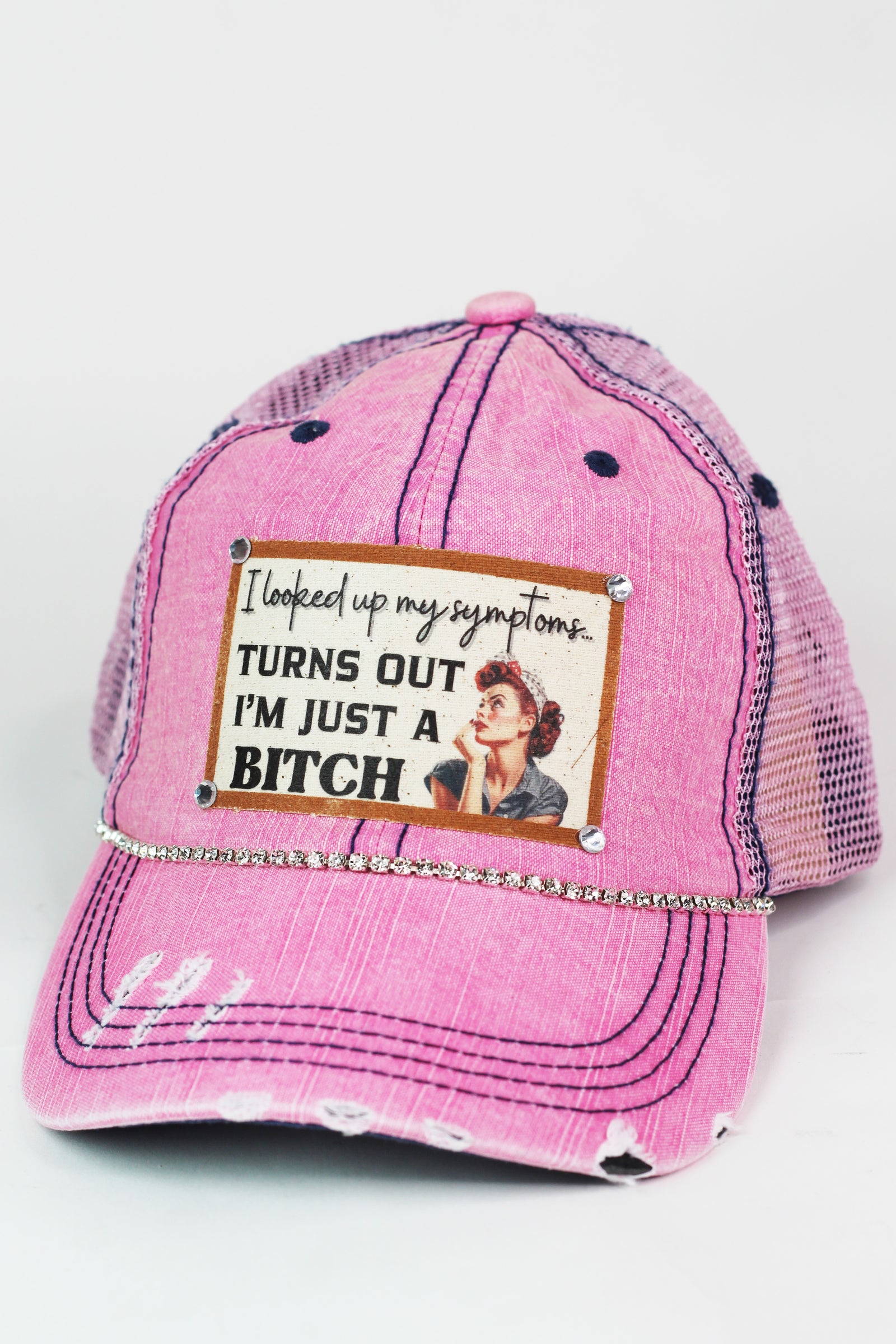 Photo & Quote Distressed Trucker Cap w/ Stone Accents