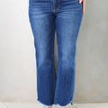 High Rise / Raw Hem Flare Jean