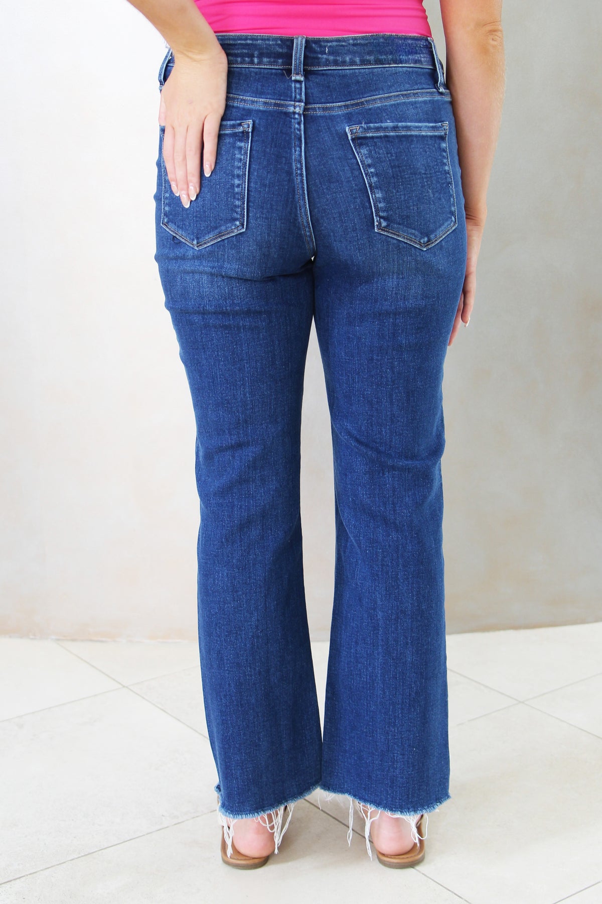 High Rise / Raw Hem Flare Jean