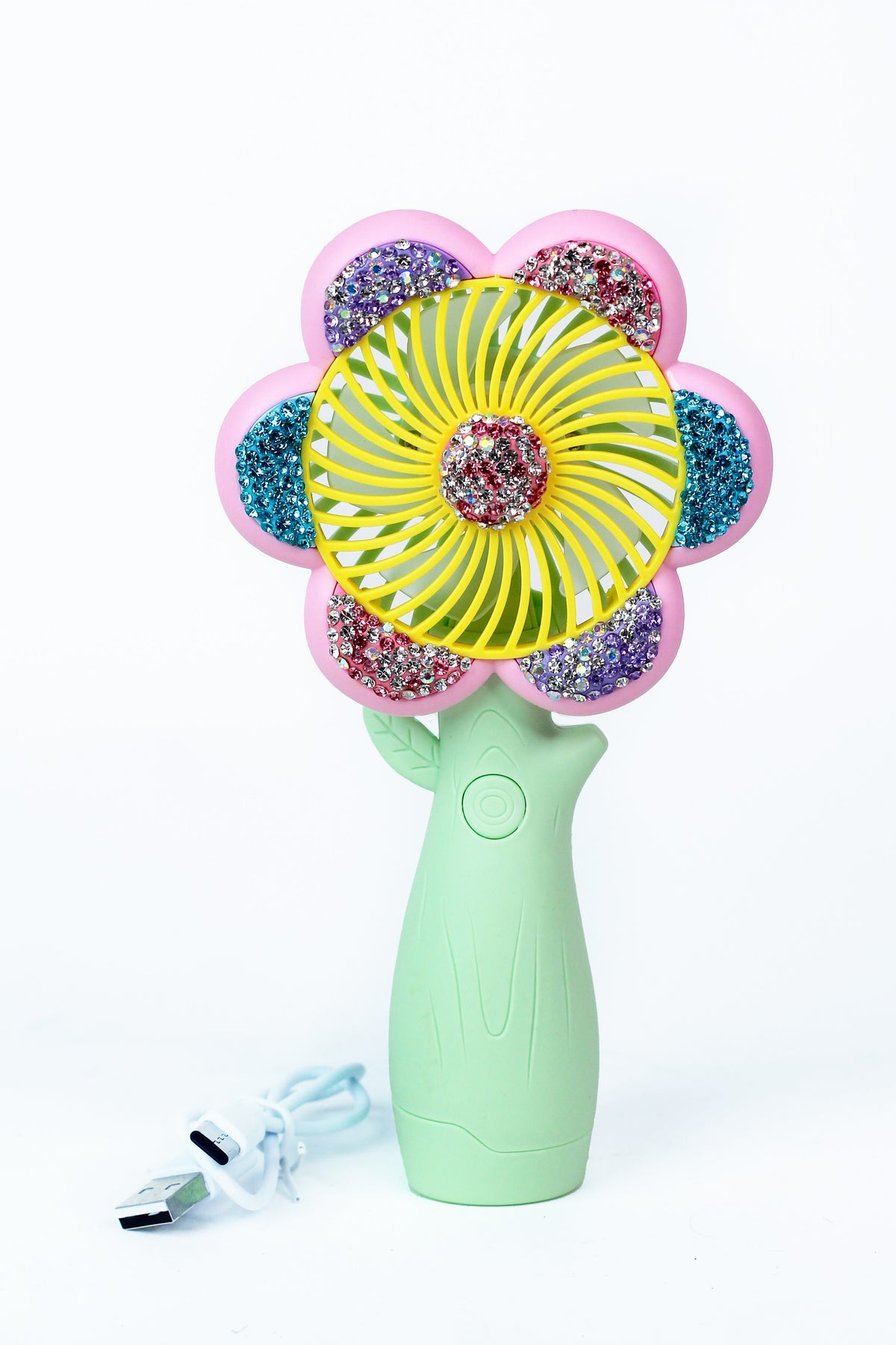 Handheld Flower Fan w/ Rhinestone Accents