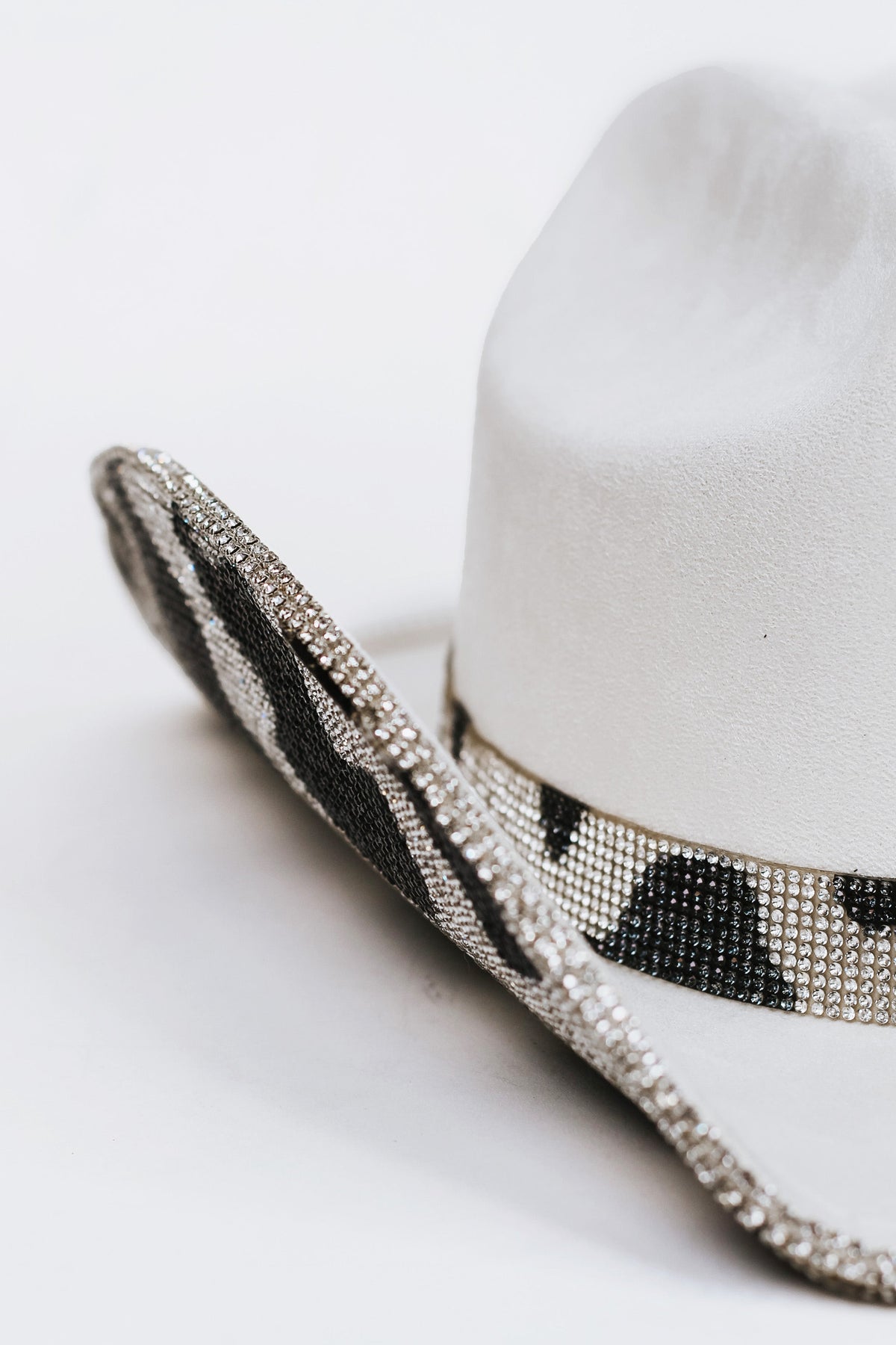 Faux Suede Rhinestone Cow Print Cowboy Hat