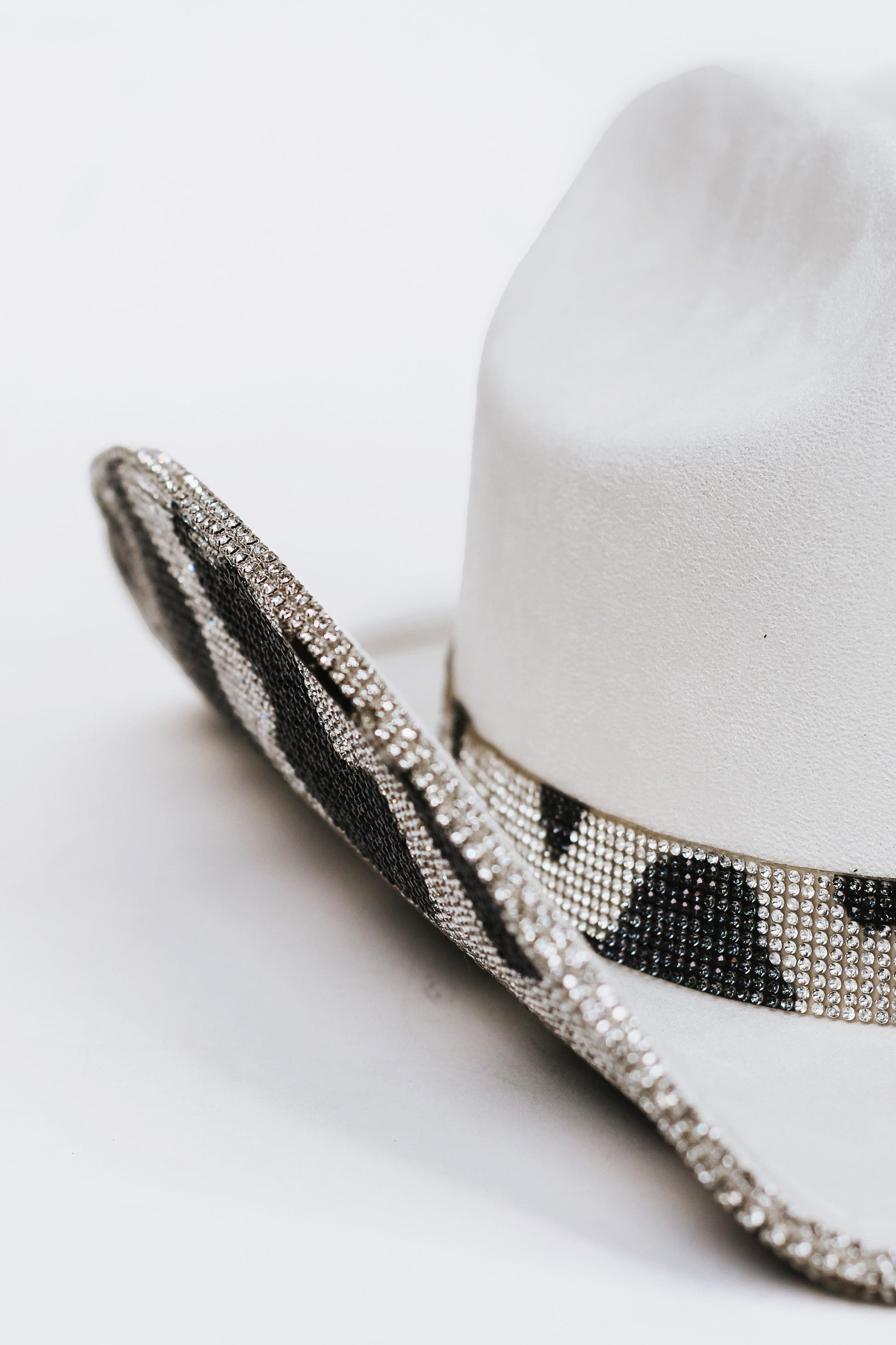 Faux Suede Rhinestone Cow Print Cowboy Hat - Glitz & Ears  display picture 2