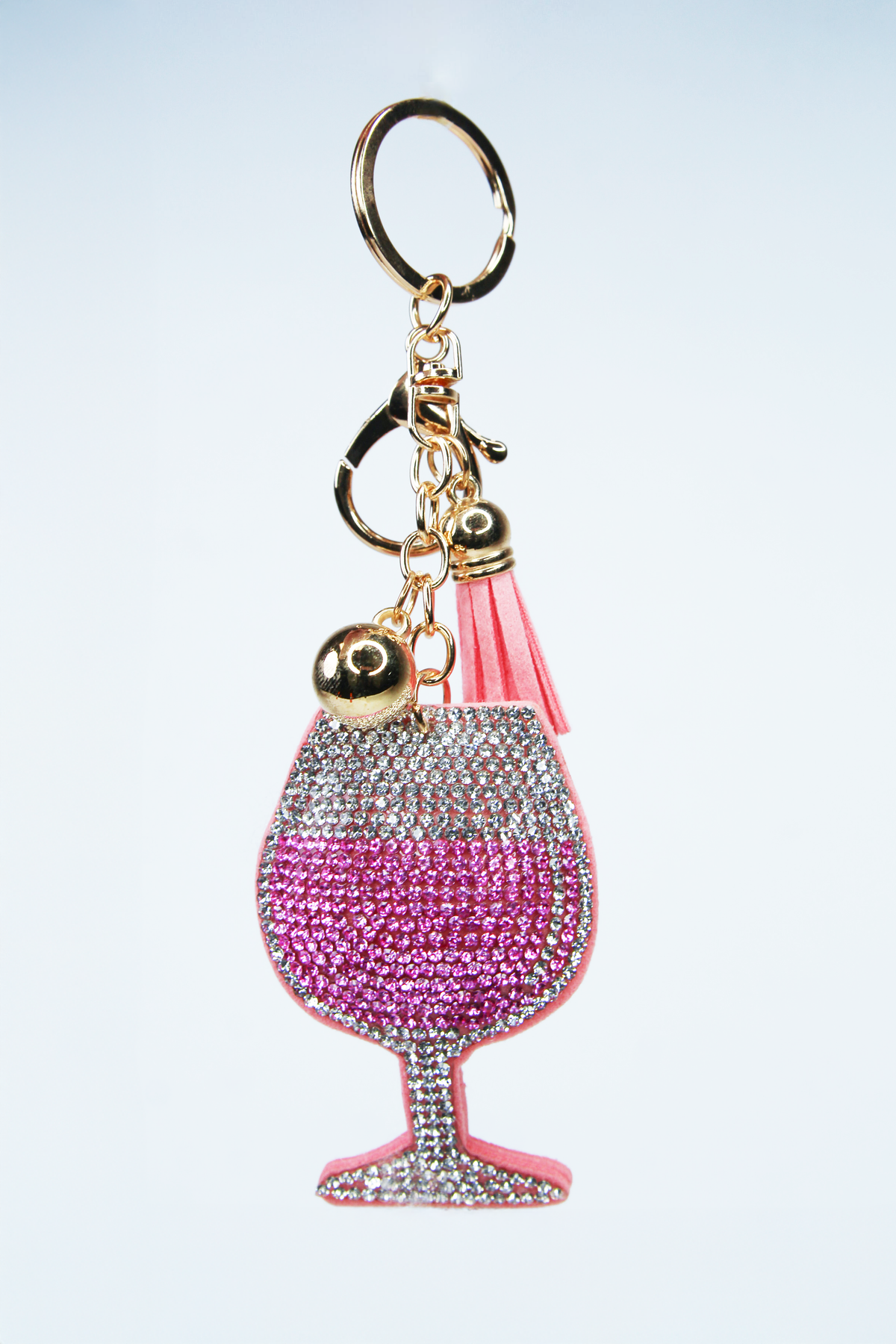 Rhinestone Puff Wine Glass Keychain