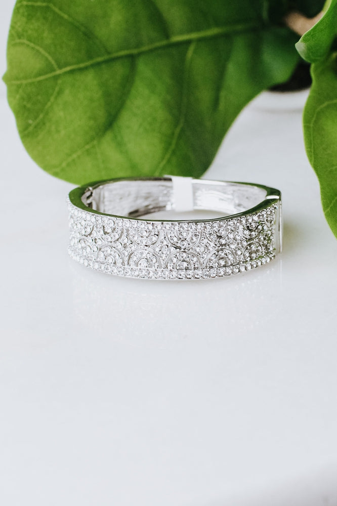 Rhinestone Half Circle Metal Bracelet - Glitz & Ears Boutique
