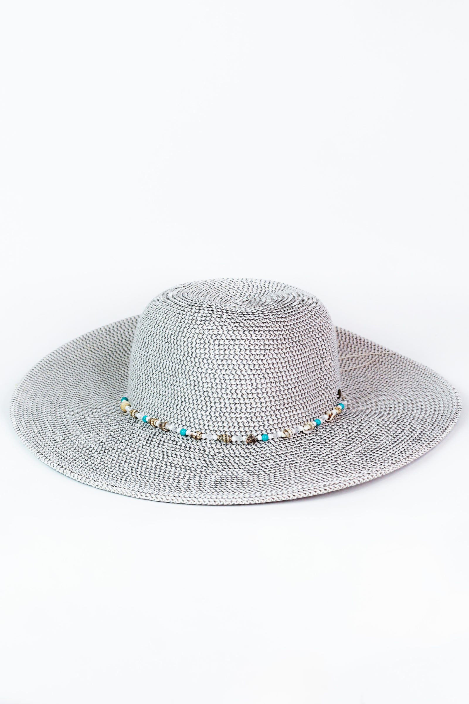 Sun Hat w/ Wide Brim & Sea Shell Trim Band