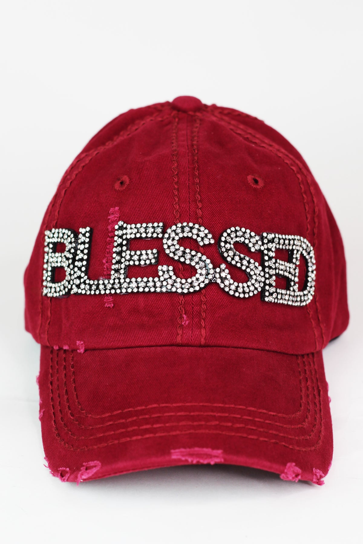Distressed Rhinestone "BLESSED" Baseball Cap