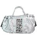 Faux Snakeskin Purse w/ Large Stone Accents & Side Tassels
