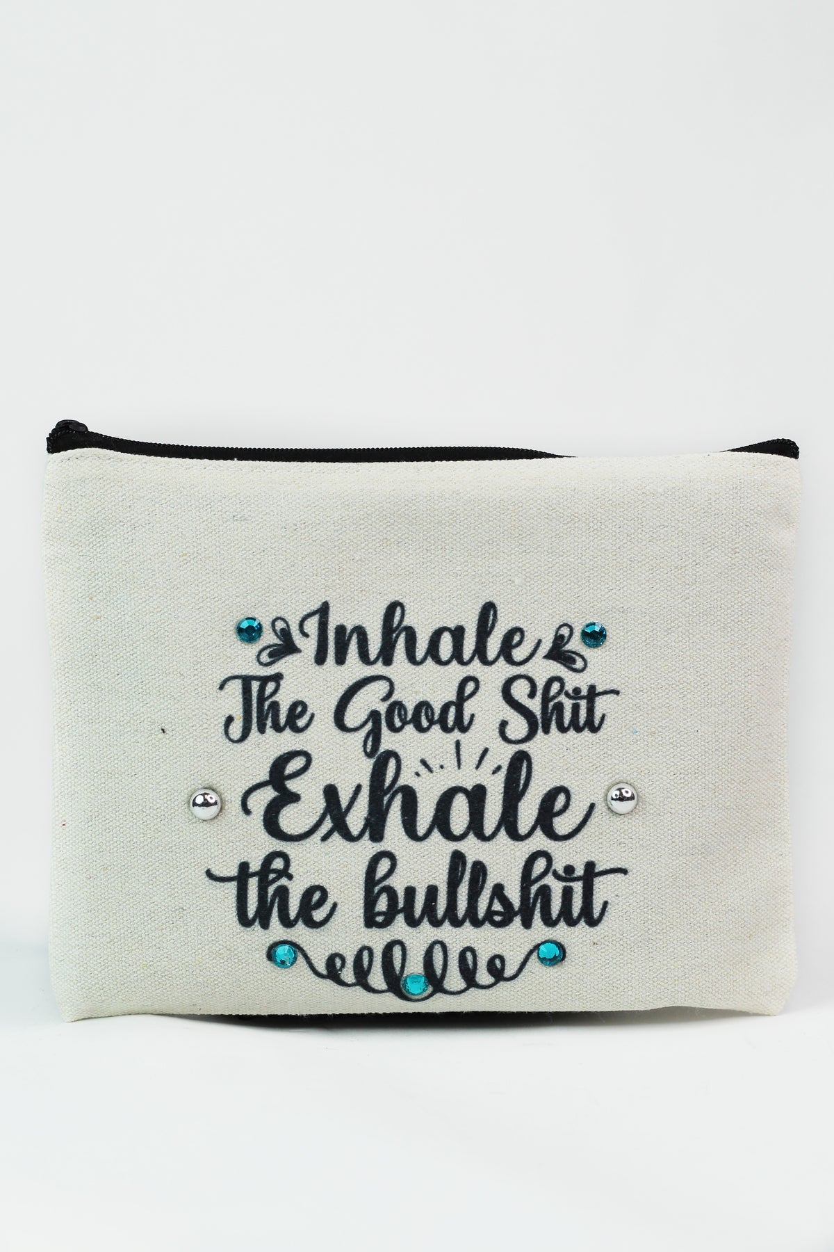 Photo & Quote Canvas Zip Pouch w/ Stone Accents