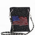 Wavy USA Flag & Scattered Stones Crossbody Pouch w/ Chain Strap