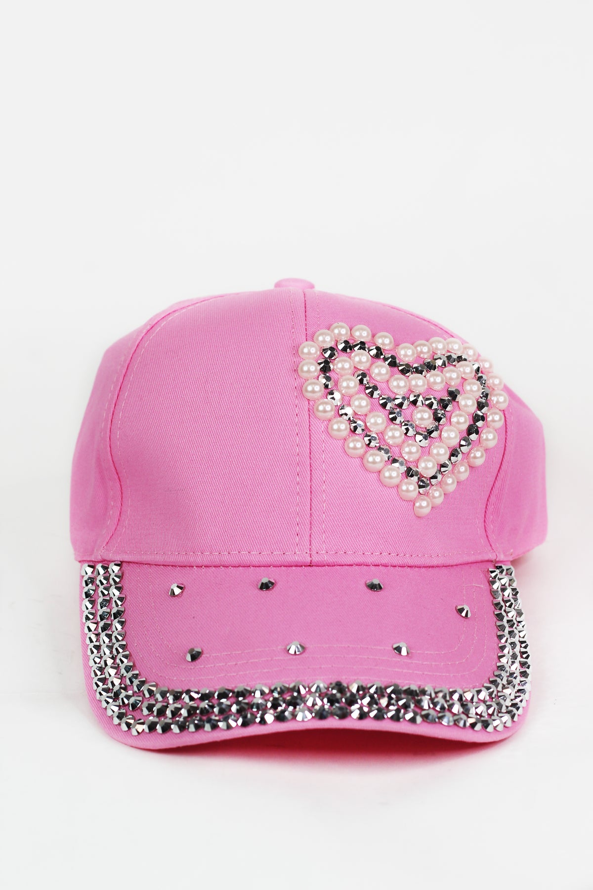 Stud & Pearl Trimmed Heart Baseball Cap