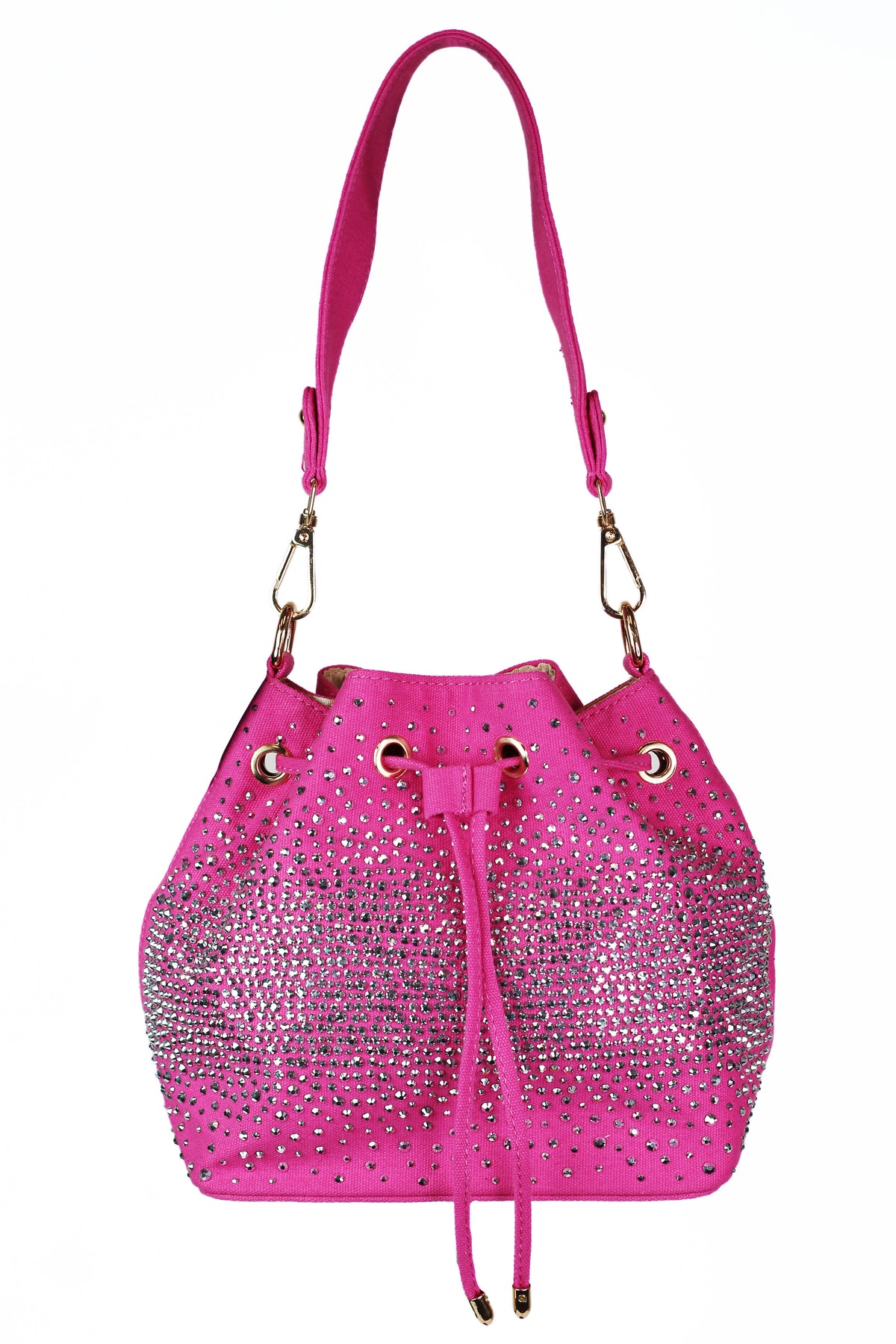 Canvas Drawstring Purse w/ Ombre Rhinestone Front