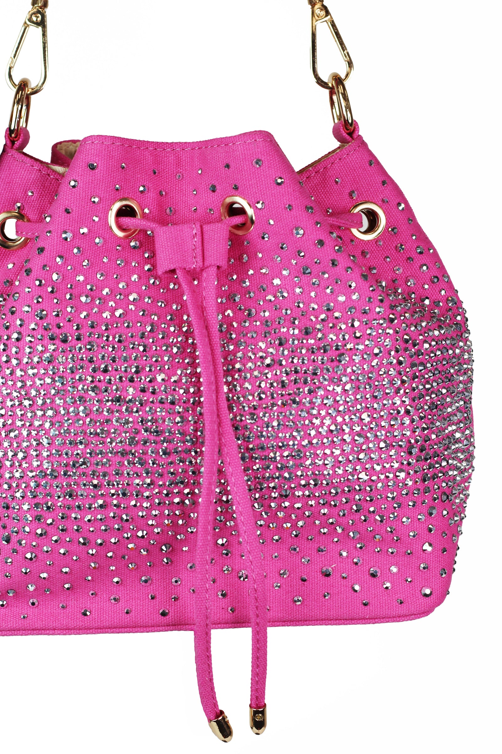 Canvas Drawstring Purse w/ Ombre Rhinestone Front