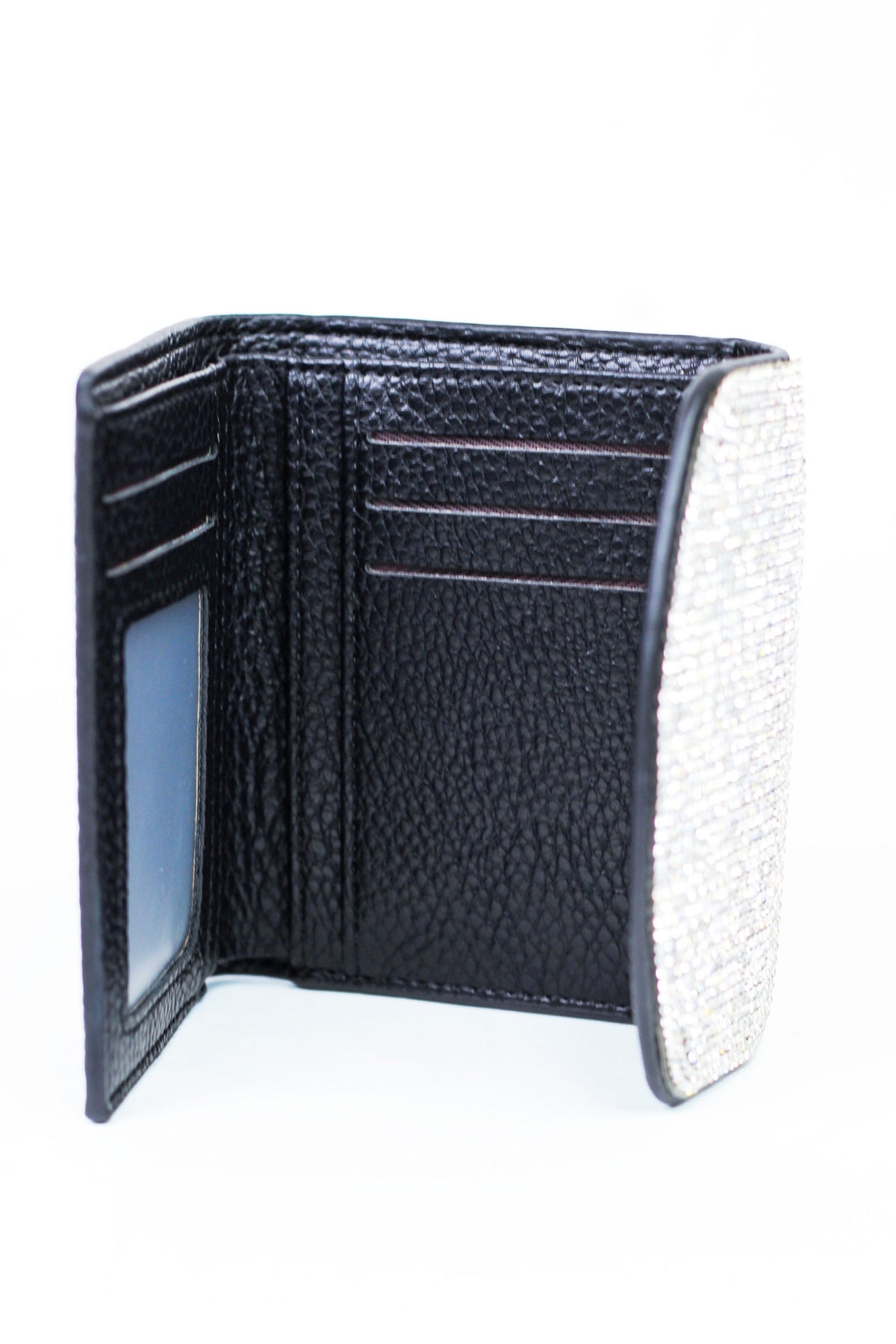 Cardholder Wallet w/ Rounded Rhinestone Flap