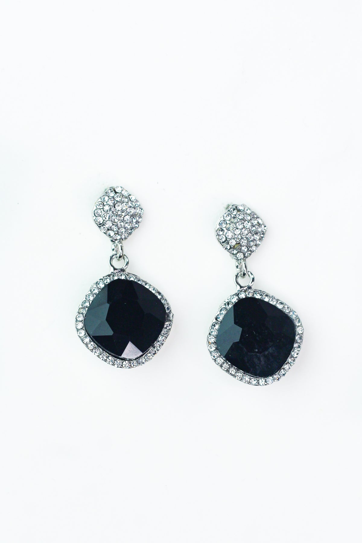 Medium Cushion Stone Rhinestone Trim Earring