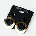 Oval Stone Two Tone Open Metal Circle Earring