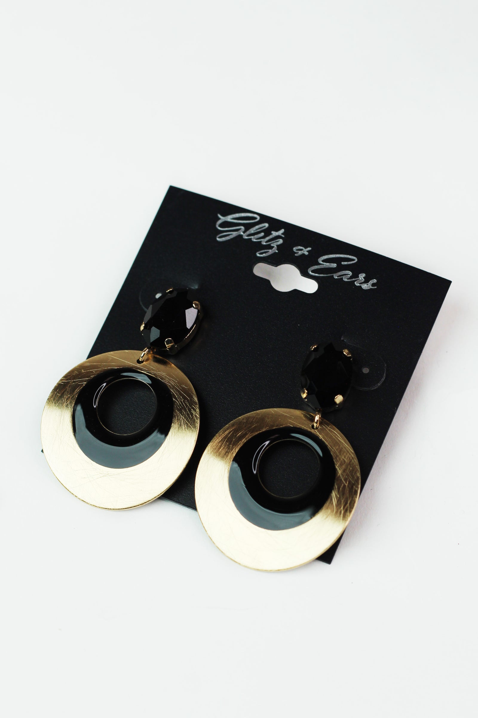 Oval Stone Two Tone Open Metal Circle Earring