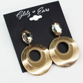 Oval Stone Two Tone Open Metal Circle Earring