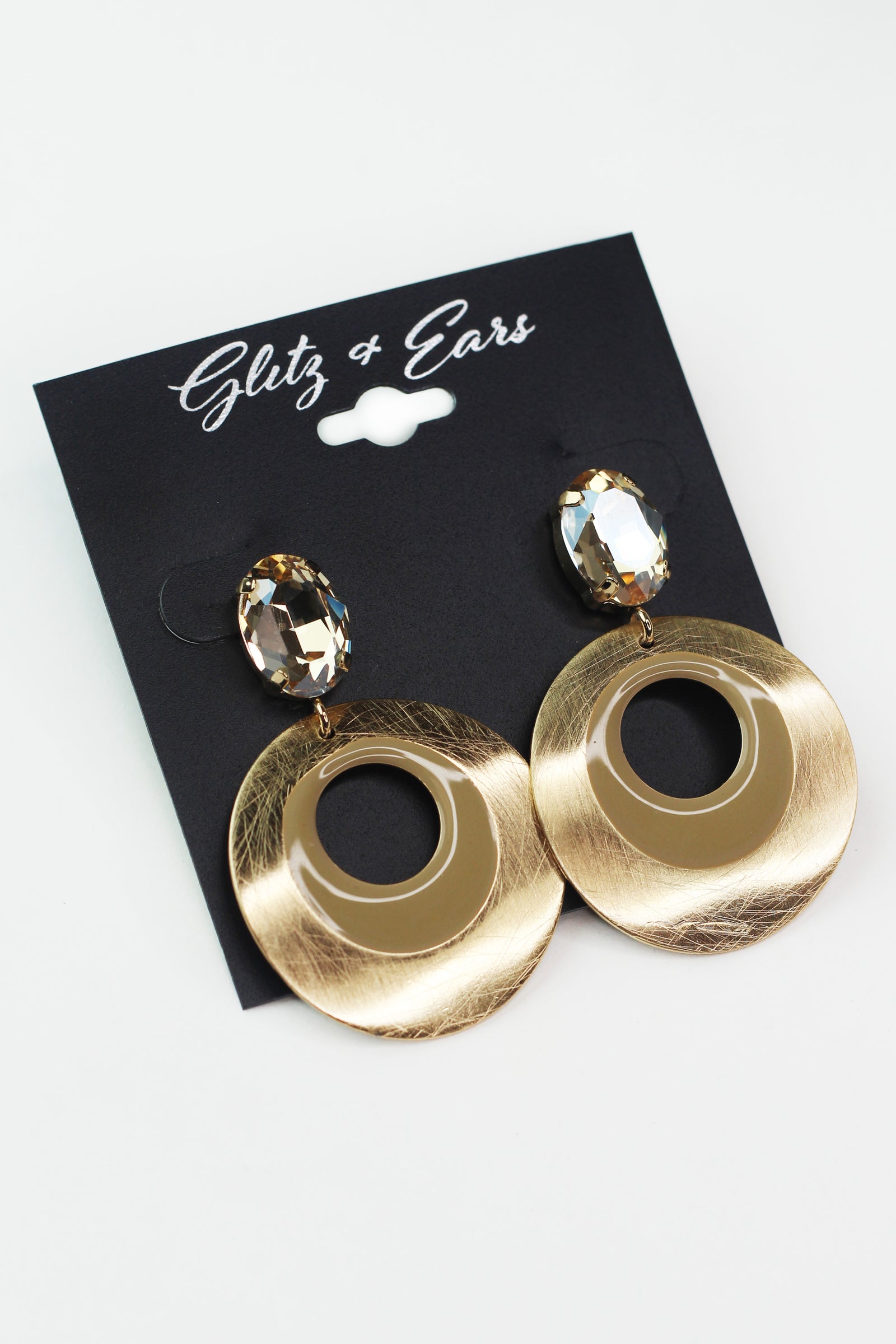 Oval Stone Two Tone Open Metal Circle Earring