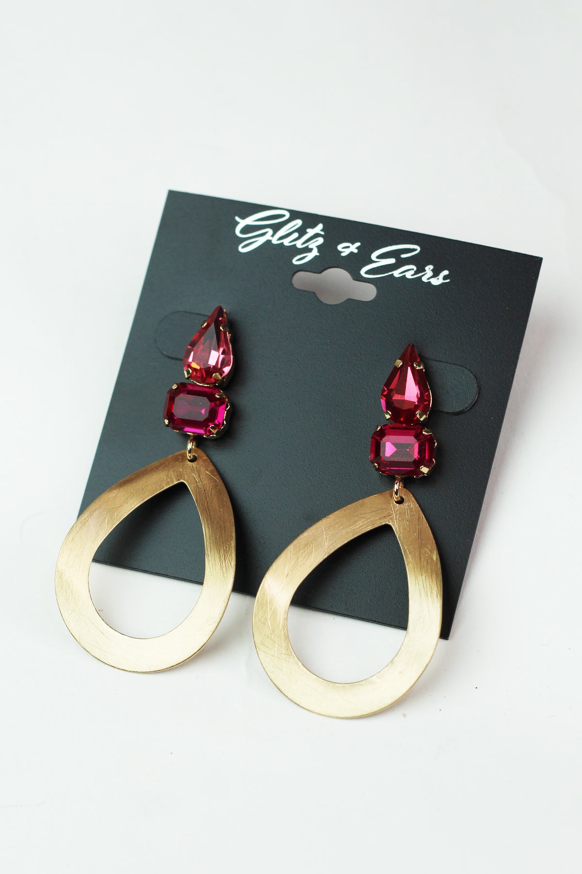 Teardrop &amp; Emerald Stone and Metal Teardrop Earrings