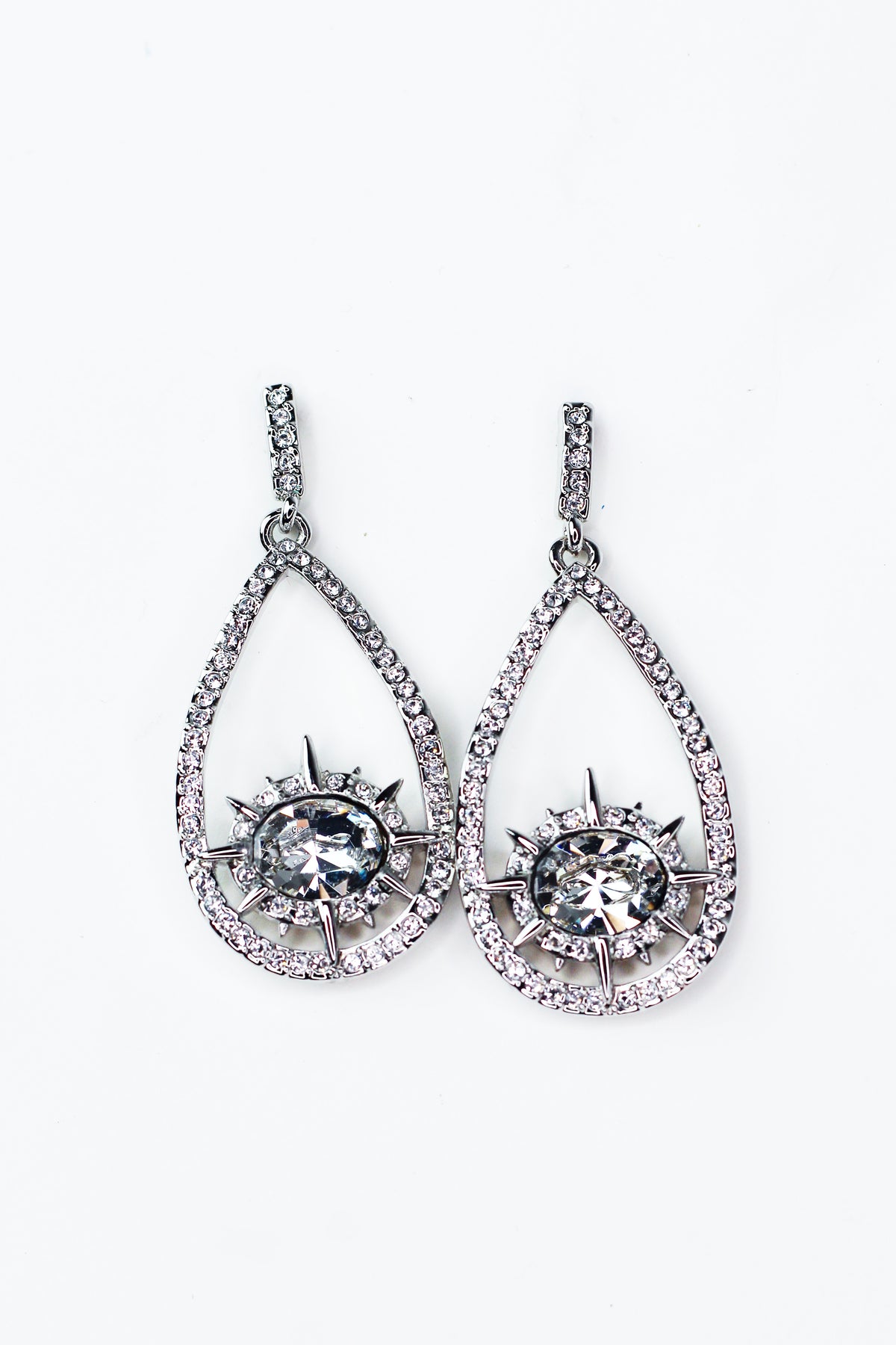 Large Teardrop Rhinestone Earrings with Large Center Stone