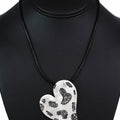Single Rope Necklace w/ Large Metal Patched Rhinestone Heart