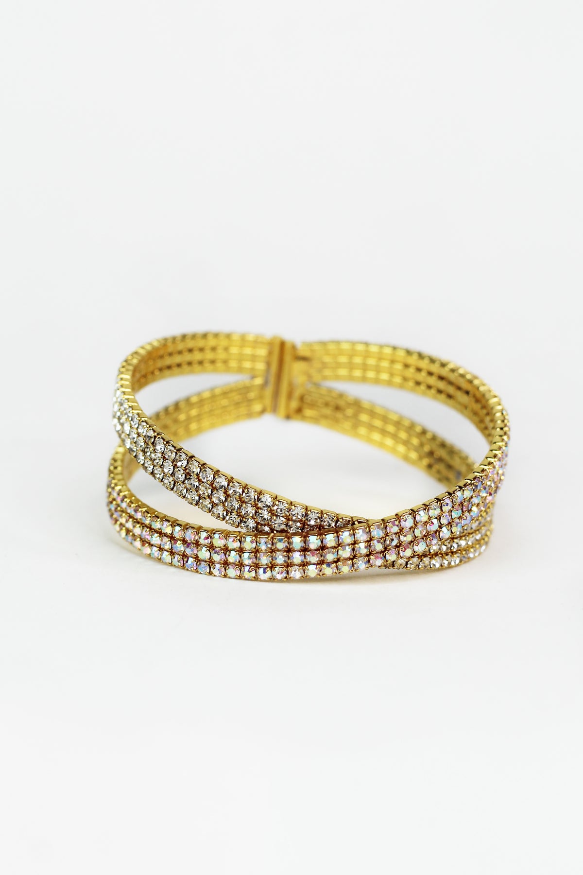 Two Tone Rhinestone X Cuff - Glitz &amp; Ears Boutique