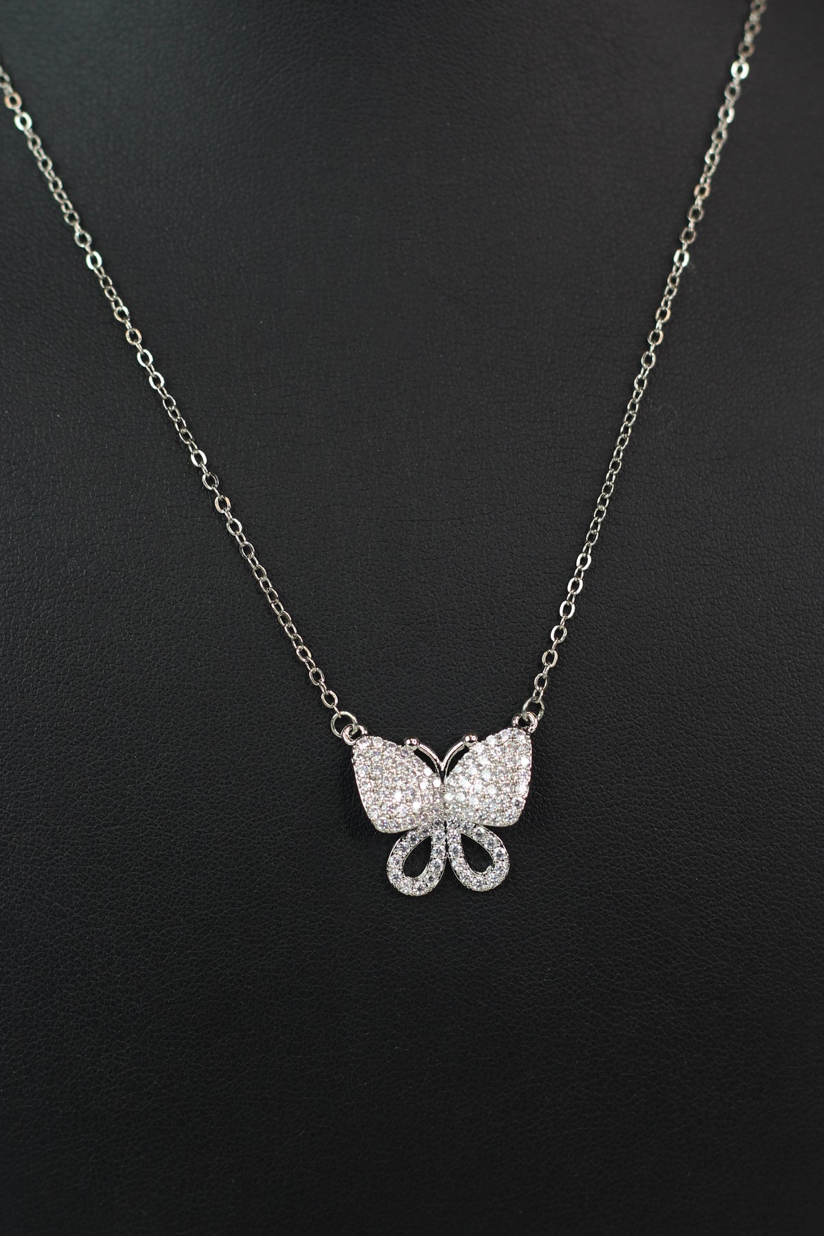 Open Bottom All Rhinestone Butterfly Necklace