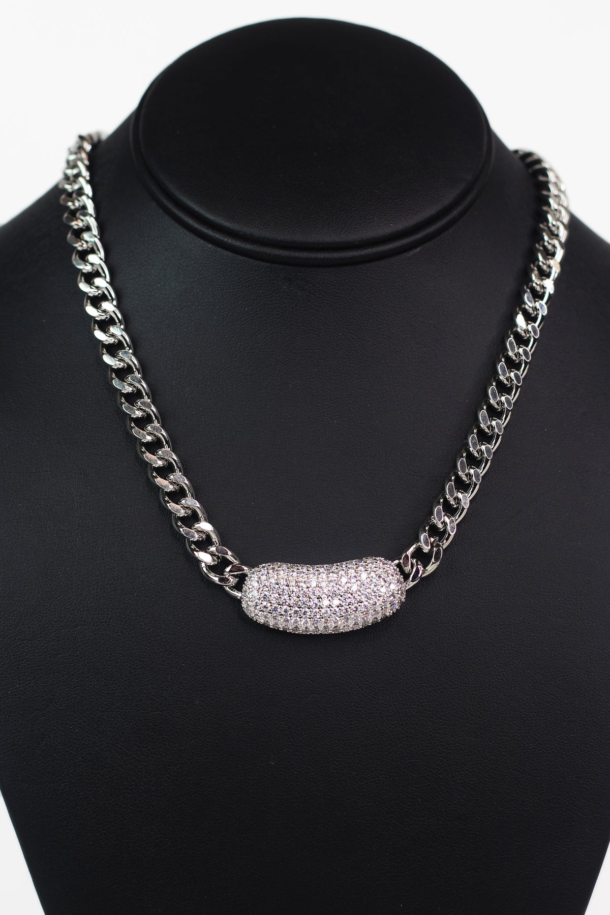 Thick Chain Rhinestone Scoop Bar Necklace