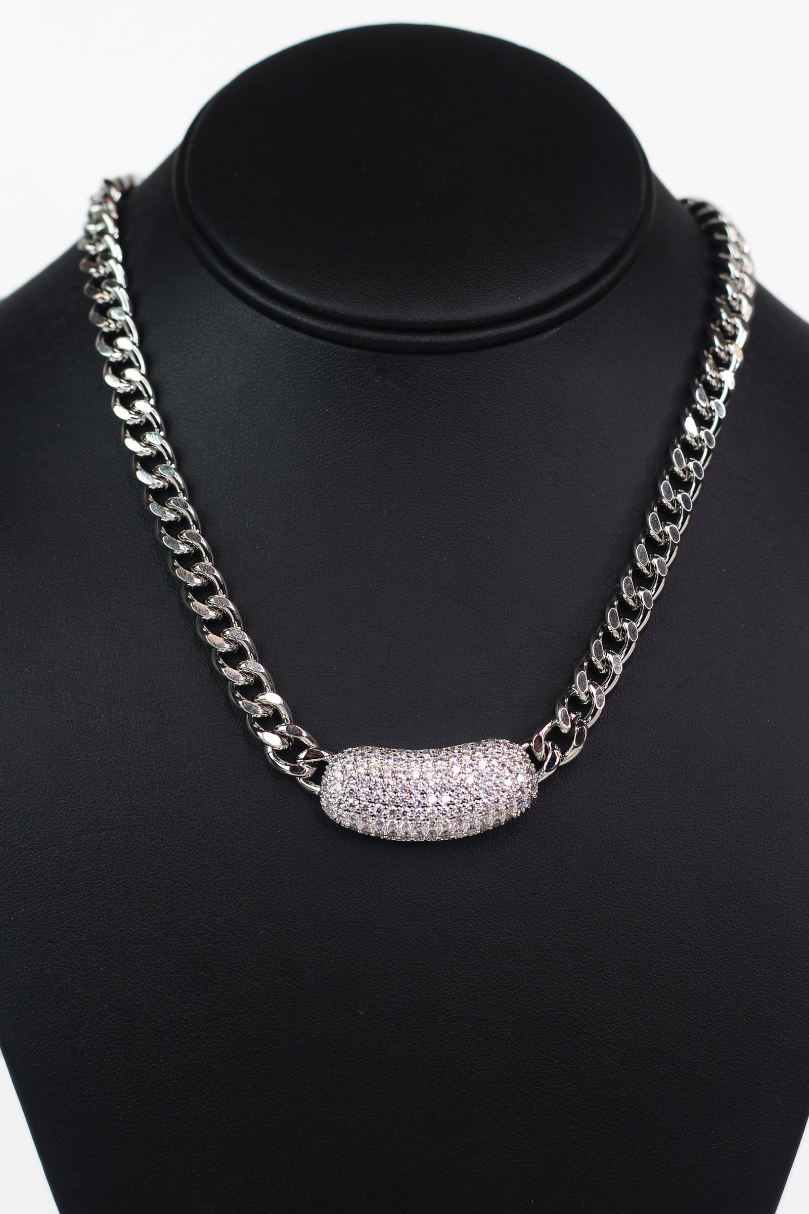 Thick Chain Rhinestone Scoop Bar Necklace