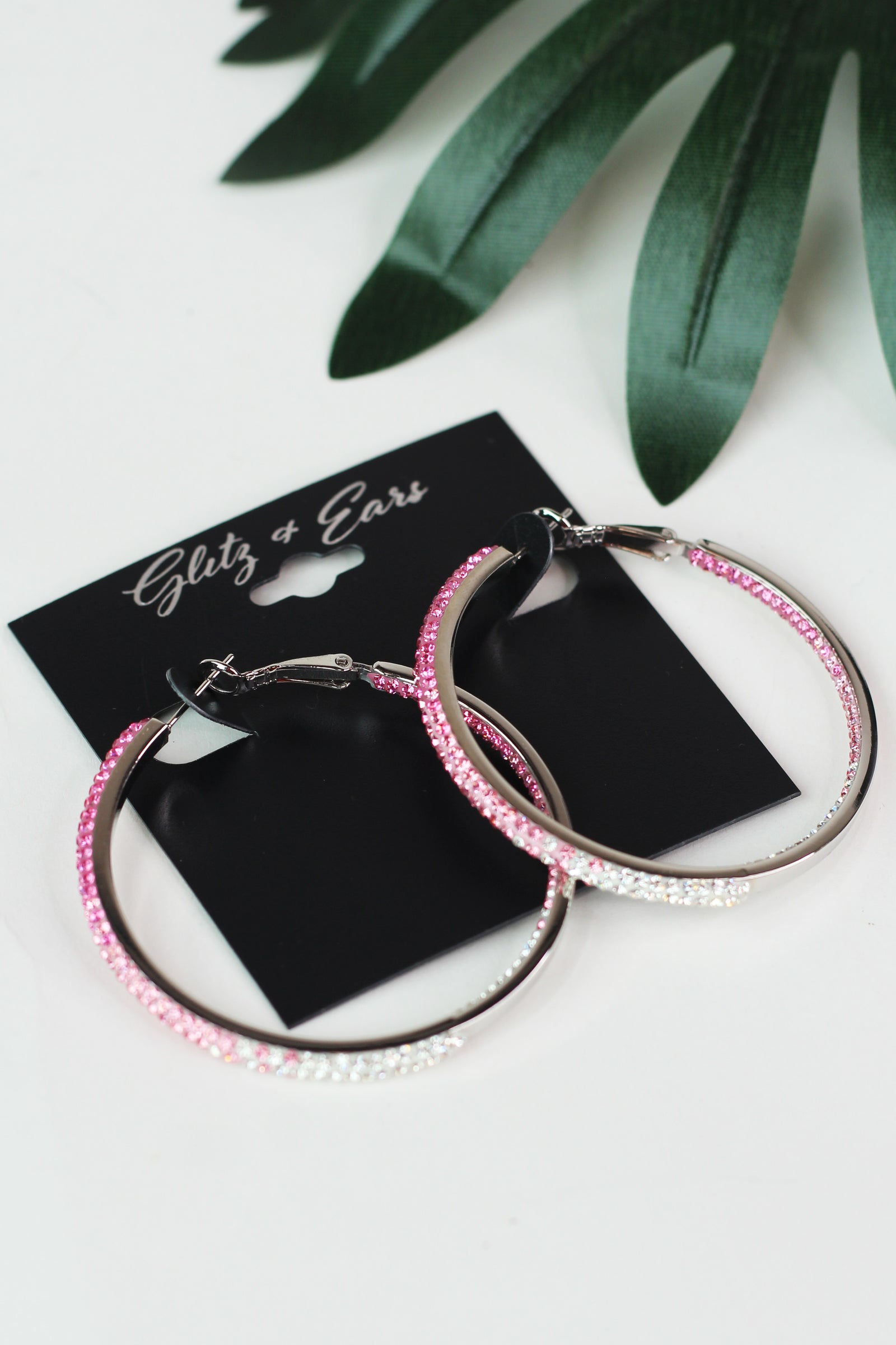 Faded Rhinestone Large Lever Back Hoop