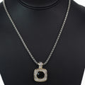 Two Tone Black Stud Rhinestone w/ Rope Trim Square Necklace