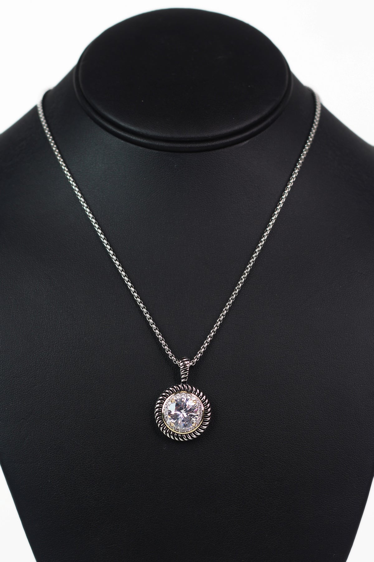 Two Tone Rhinestone Circle Pendant Necklace