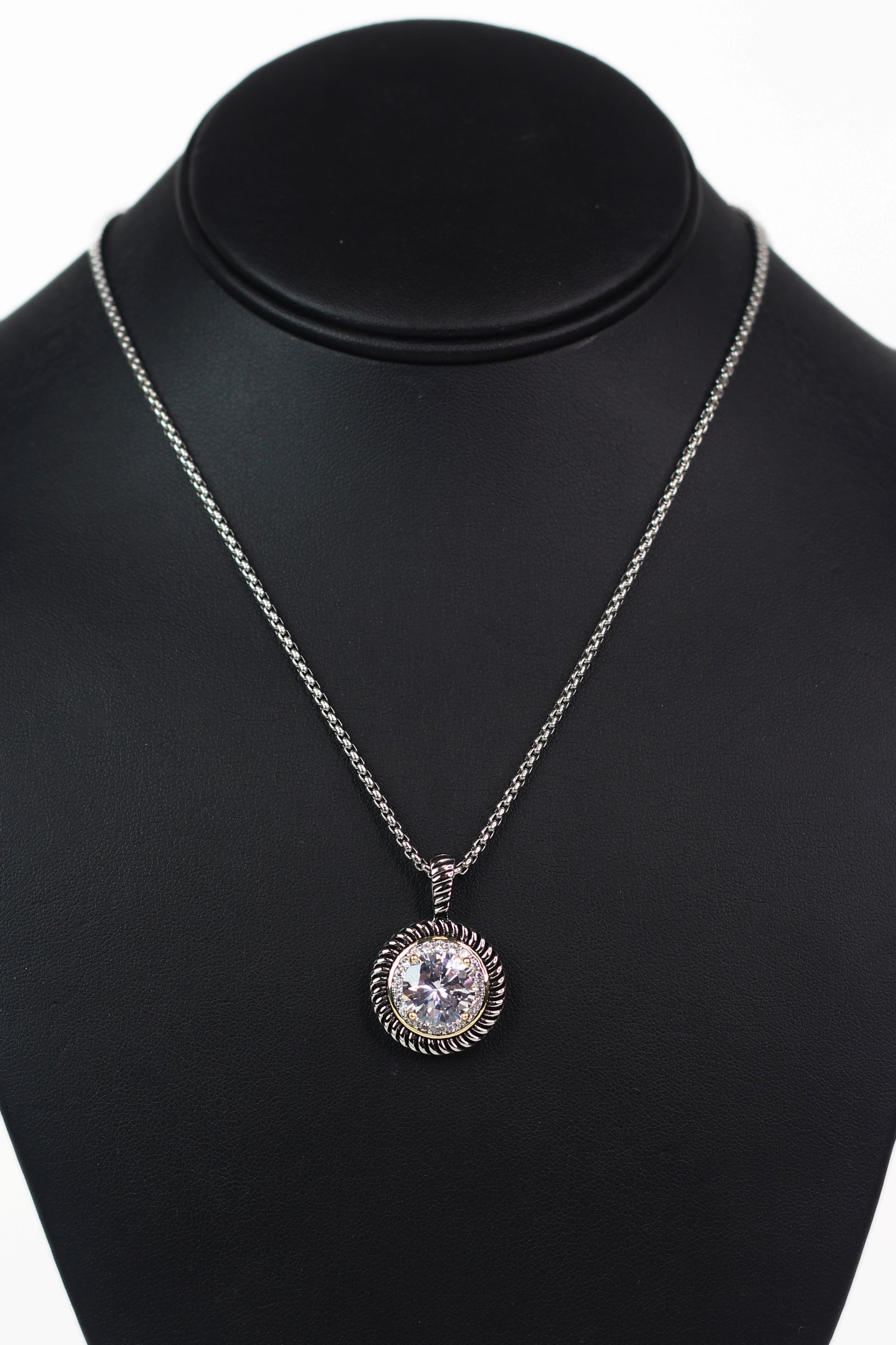 Two Tone Rhinestone Circle Pendant Necklace