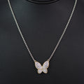 Dangling Rhinestone Butterfly Necklace Trimmed in Gold