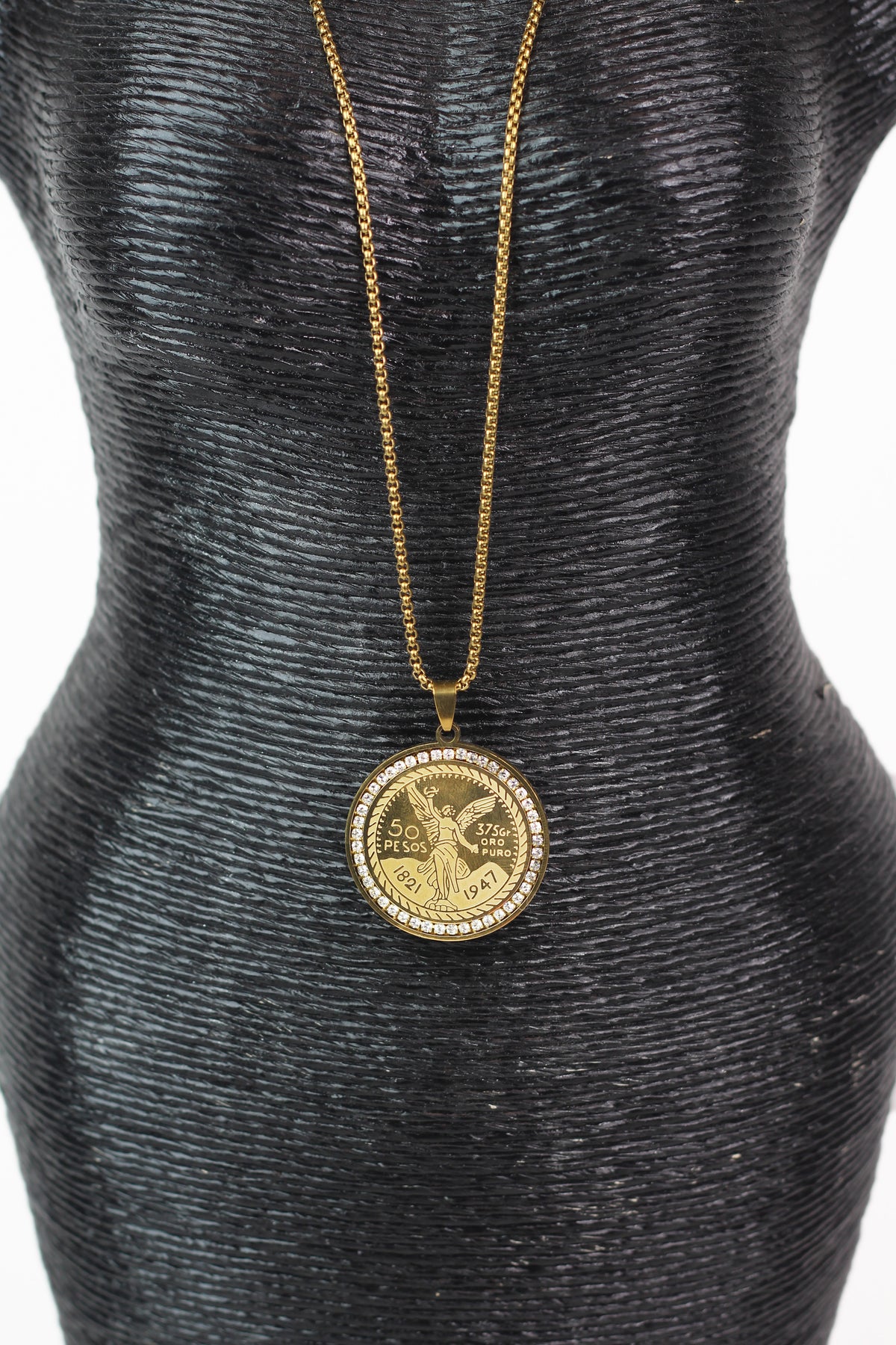 Rhinestone Trim Vintage Coin Pendant