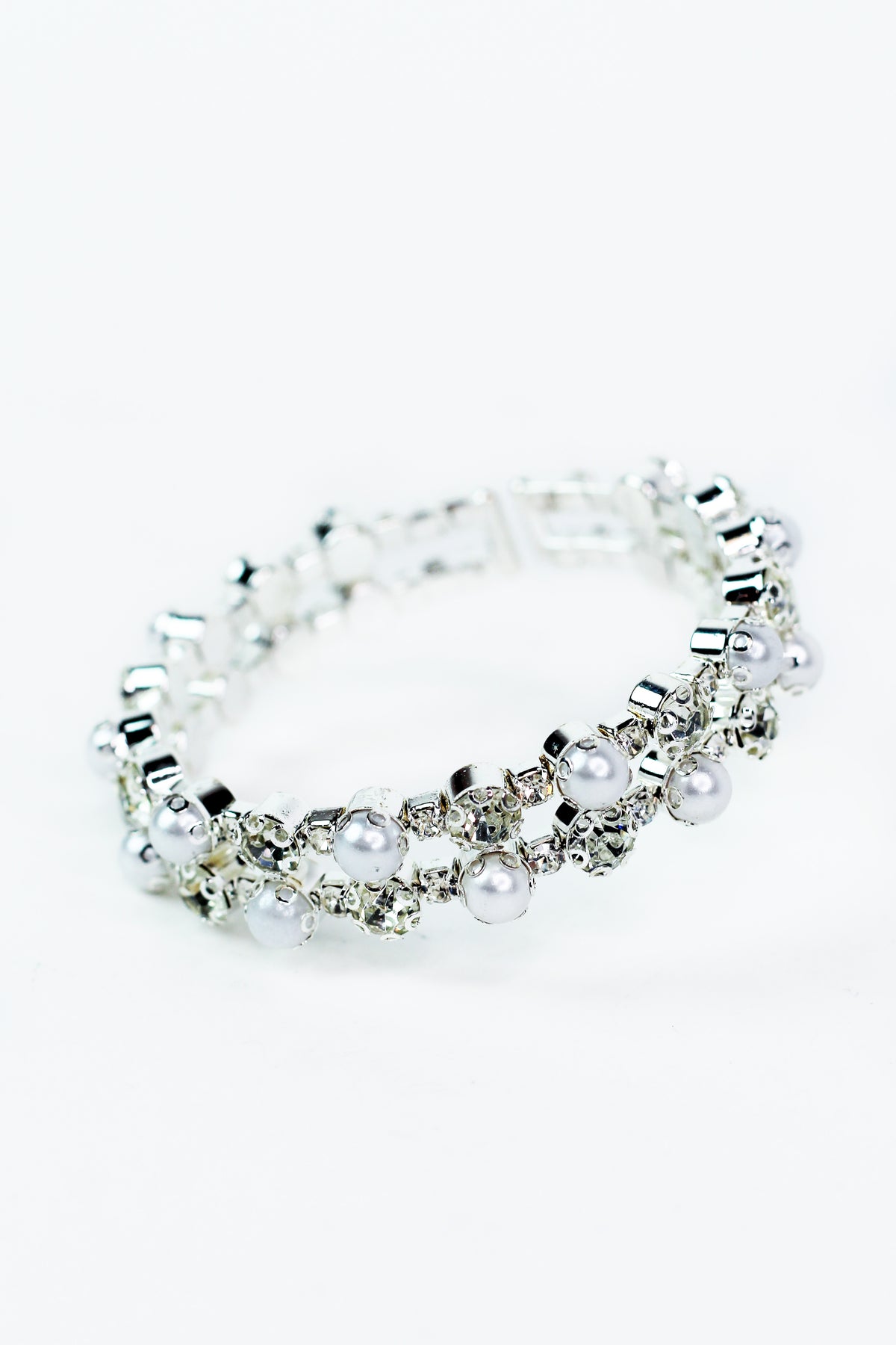 Double Row Rhinestone &amp; Pearl Bracelet