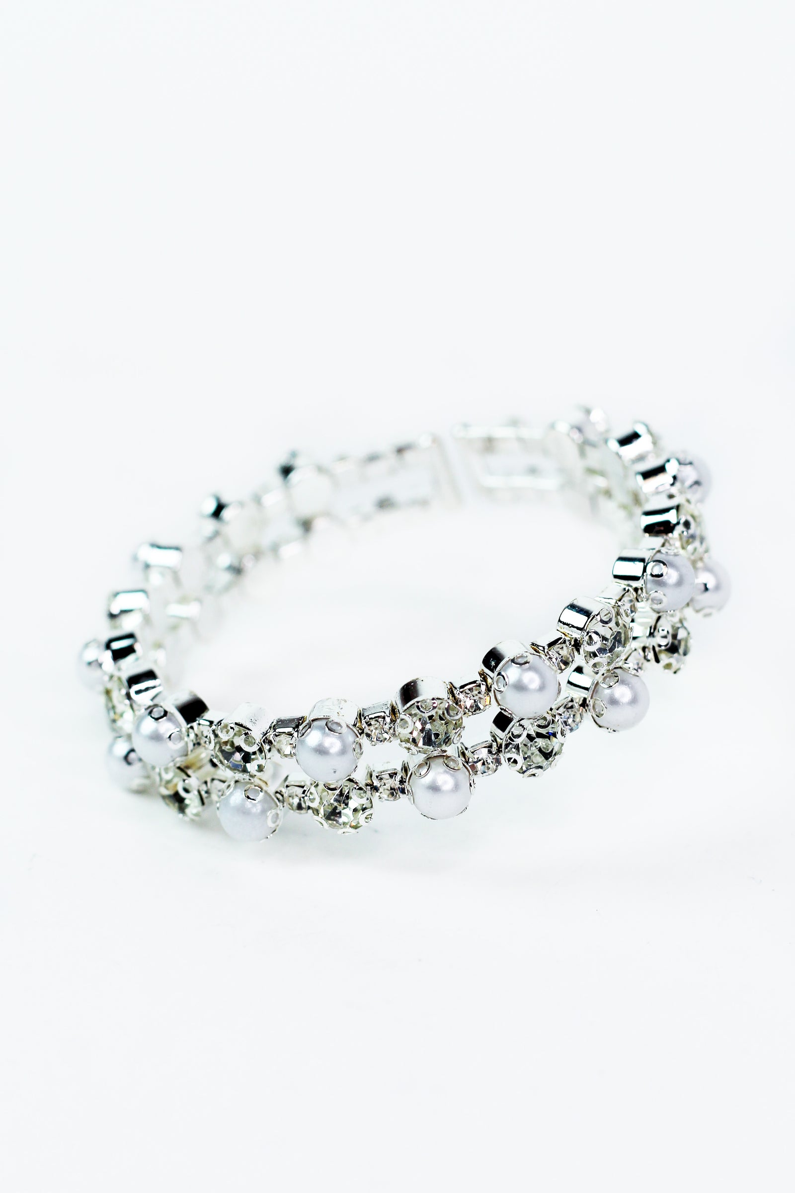 Double Row Rhinestone & Pearl Bracelet