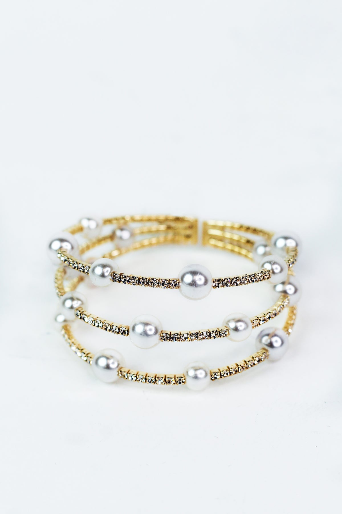 3 Row Pearl &amp; Rhinestone Bracelet